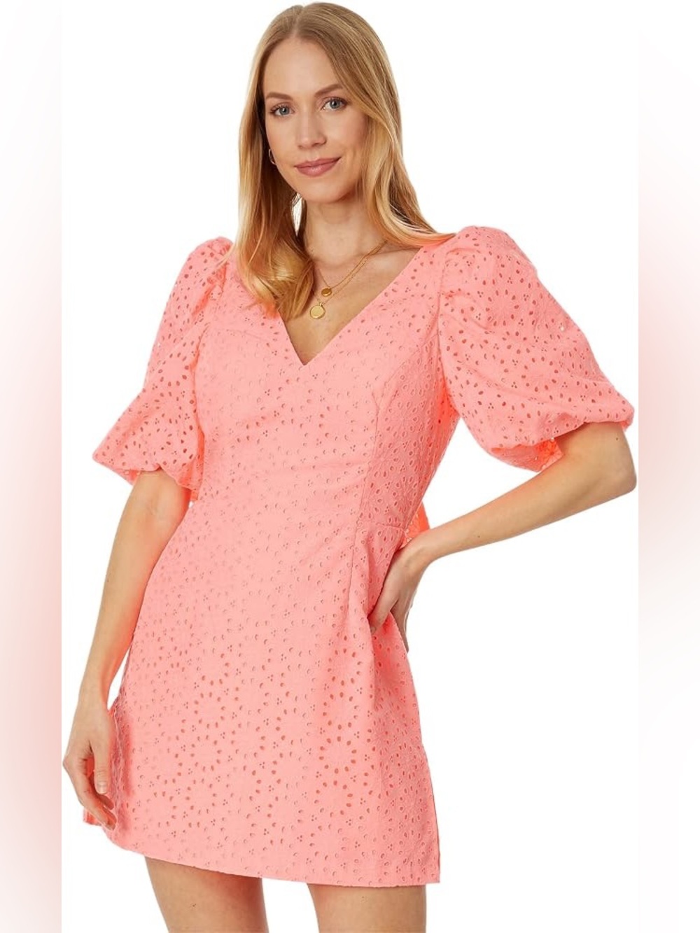 NWT Lilly Pulitzer Celestina V-Neck Eyelet Romper Dress Bright Pink Size 2